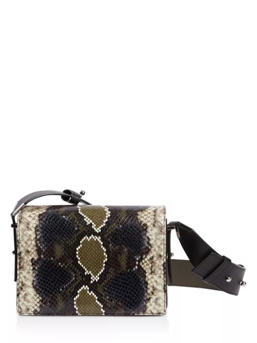 AllSaints Olive, Black & Cream Snake-Print Crossbody Bag